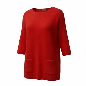 Lilla P large coral bold orange red  Sweater Pockets Cotton Modal